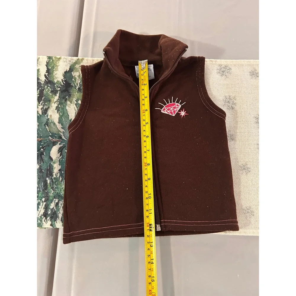 Basic Editions Toddler Girls Brown Fleece Diamond Zip Up Vest 18M